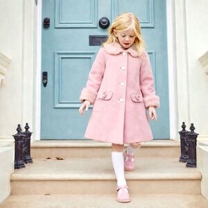 Rothschild Tailored Faux Fur Trim Button Floral Wool Silk Peacoat Coat Jacket